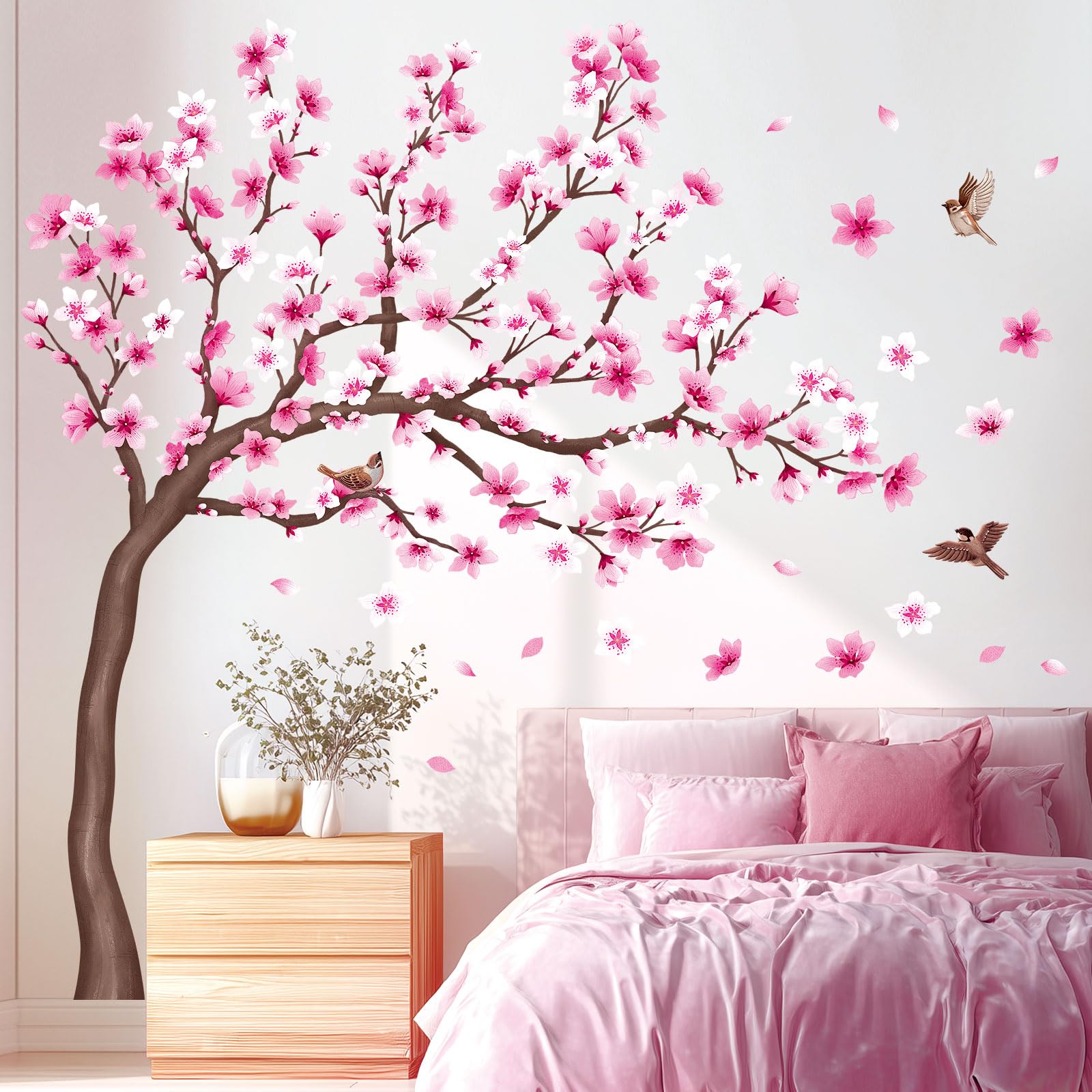 DECOWALL SG4-2306 Large Cherry Blossom Tree Wall Stickers Pink Flower Tree Branch Wall Decals Living Room Bedroom Nursery Home Decor (Tree H: 141cm)
