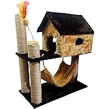 Arranhador Casinha para gatos com rede e brinquedo