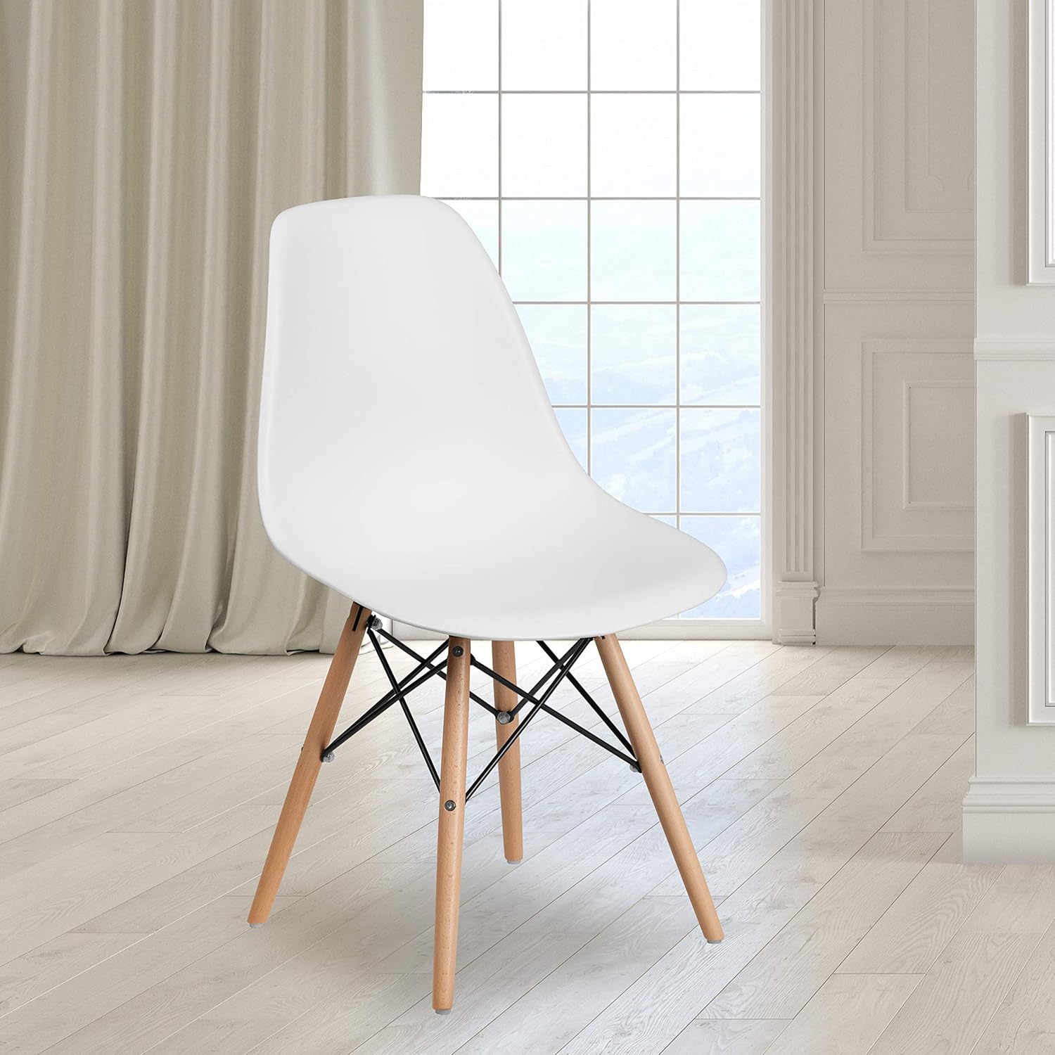 Flash Furniture Elon Series White Plastic Chair with Wooden Legs - Chairs
