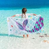 WERNNSAI Mermaid Kids Beach Towel for Girls, Quick Dry Swim Towel | 30"x 60&rdquo;Sand Free Microfiber Beach Towel for Kids, Personalized Toddler Pool Towel Bath Camping Travel Towel Beach Essentials