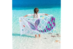 WERNNSAI Mermaid Kids Beach Towel for Girls - 30” x 60” Mermaid Sand Free Swim Towels for Girls Bath Pool Camping Travel Towel Quick Dry Ultra Absorbent Super Soft Beach Blanket Bath Shower Towel