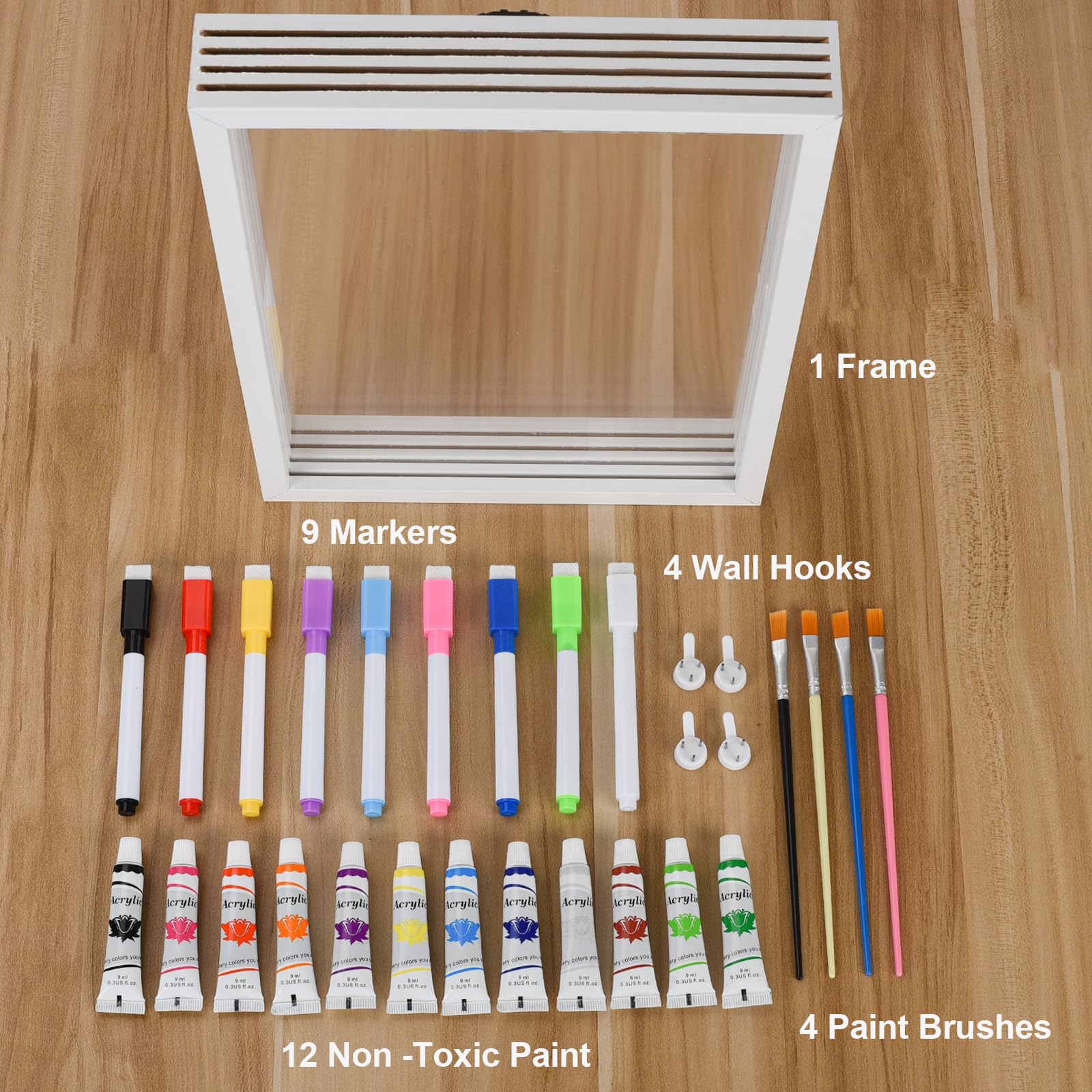 Family Handprint Frame Kit for 4 with 12 Paints&9 Pens,New Parents Gifts for Couples After Birth,Baby Shower Gifts for Mom and Dad,Mothers Fathers Day Craft Wood,Christmas Birthday Gift(White)