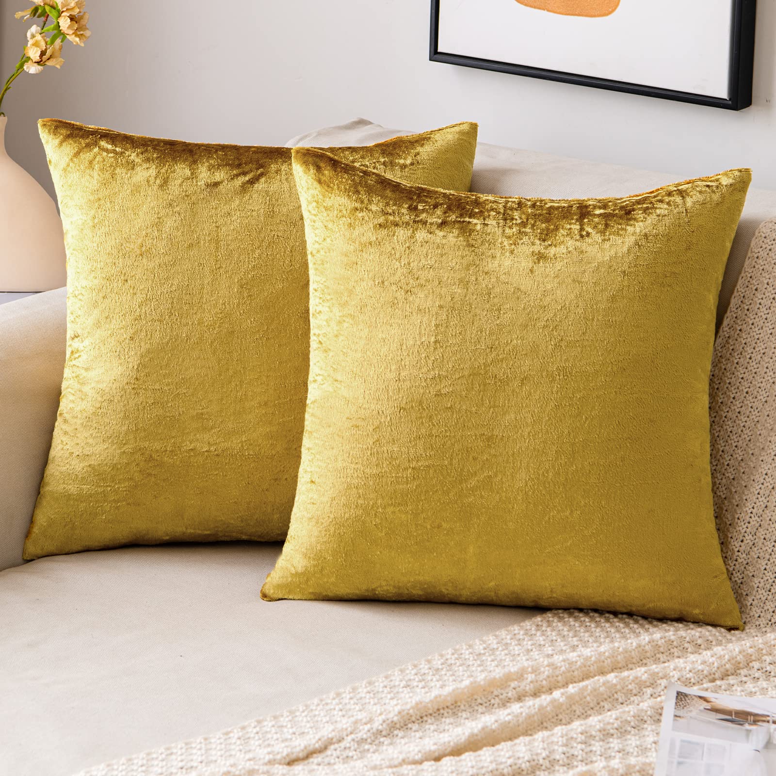 EMEMA Velvet Cushion Covers Gold Luxurious Decorative Throw Pillow Case 16x16 Inch 40x40 cm Pillow Covers for Livingroom Sofa Bedroom Pack of 2 — image 1
