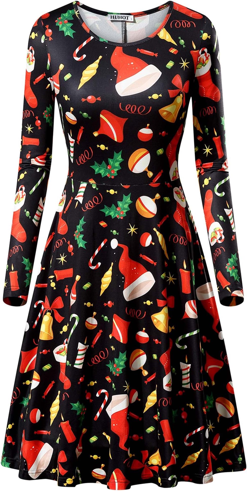 Christmas Dresses,Women Long Sleeves A Line Printed Ugly Party Dress