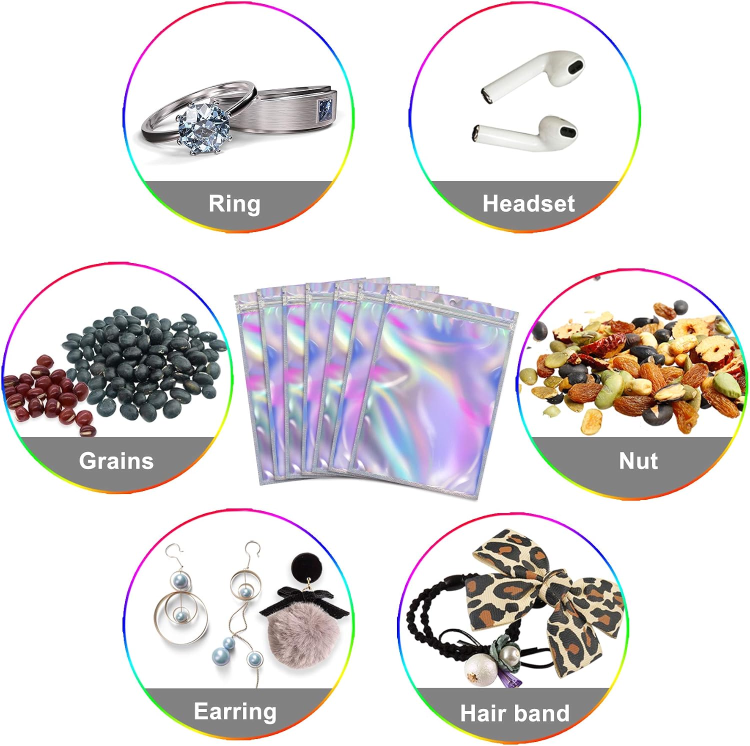 BQTQ 150 Foil Ziplock Bags Resealable Smell Proof Flat Metallic Bags for Party Favours Food Storage Holographic, 6x10cm - Image 5