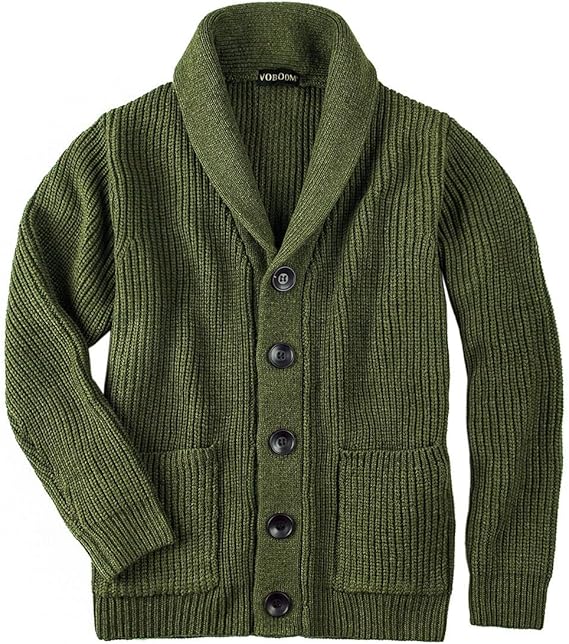 VOBOOM Men's Knitwear Button Down Shawl Collar Cardigan Sweater with