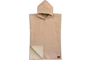 Jade&Kai Hooded Towel for Babies + Toddlers | Snaps into a Poncho | Organic Cotton Waffle | Lighweight and Absorbent | Bath, Beach, and Pool | Multiple Colors (Small (0-3 Yrs), Sand)
