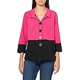 MULTIPLES womens Three Quarters Band Sleeves Two-pocket Wire Collar Button Front Jacket