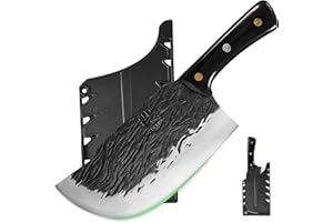 FULLHI Multi-Color Wood Handle Full Tang Heavy Meat Cleaver with Sheath, High Carbon Steel Chef Meat Slicing Kitchen Knife fo