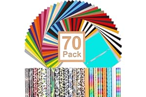 ARHIKY HTV Heat Transfer Vinyl Bundle:70 Pack-Includes 68 Pack Assorted Colors Sheets and 2 Sheets Teflon, Iron on Vinyl for DIY T-Shirt, with Accessories Tweezers