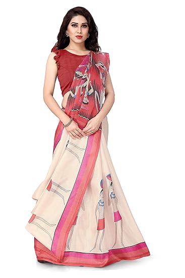 Womens Khadi Silk Traditional Tribal Printed Saree With Blouse Piece
