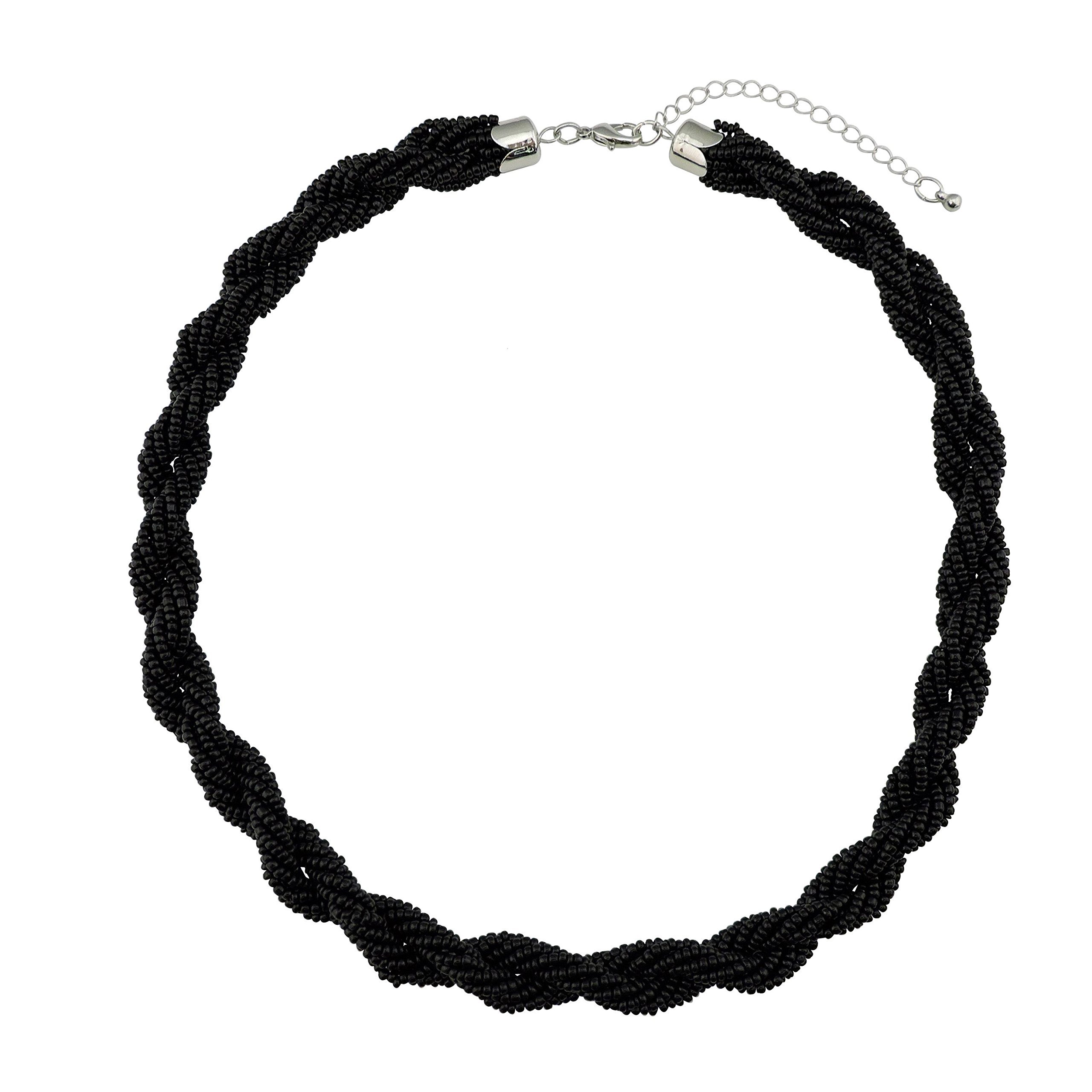 Bocar Fashion Seed Beads Statement Collar Necklace (NK-10408-black)