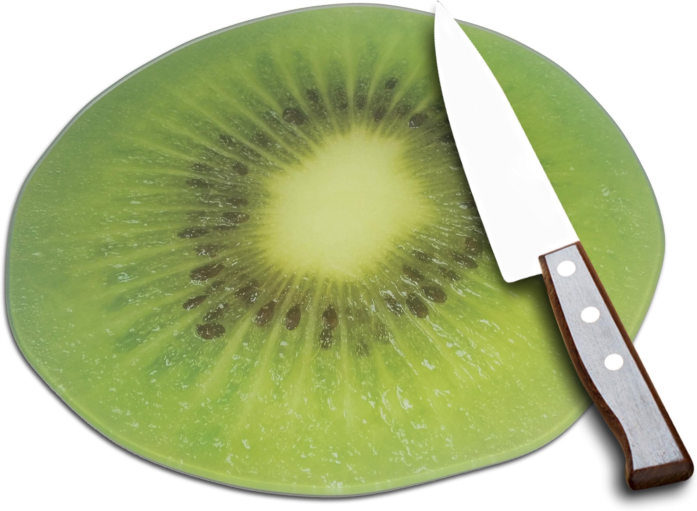 Ambiente Cucina Tempered Glass Cutting Board - Kiwi Shape Design with Non-Slip Feet - Useful As Hot Pads 12"x12"