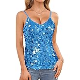Sequin Tops for Women Sparkly Shiny Cami Tank Top Sexy V Neck Strappy Camisole Glitter Concert Outfits Party Night