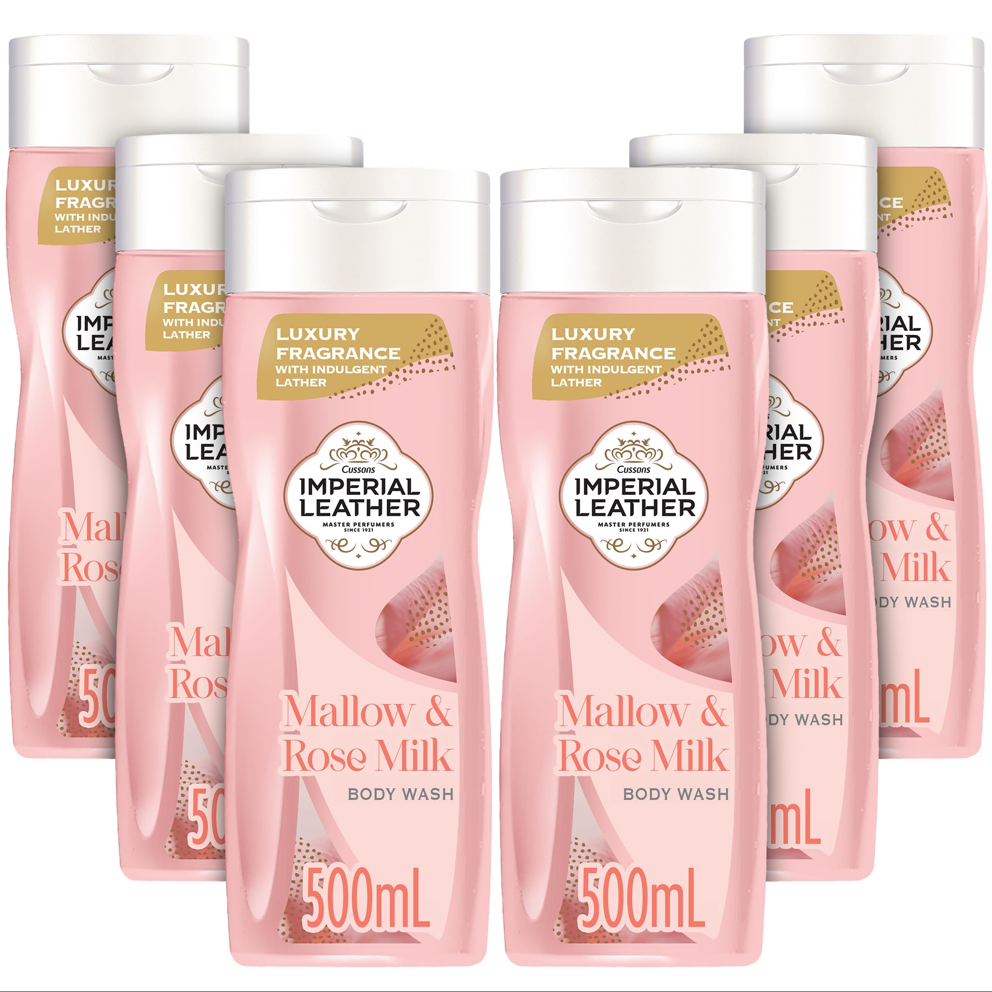 Imperial Leather Mallow & Rose Milk Pampering Body Wash Shower Gel, Signature Oil Blend, Creamy Lather, Gentle Skin Care, Bulk Buy, Pack of 6x500ml