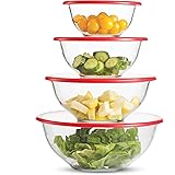 Superior Glass Mixing Bowls with Lids - 8 Piece Mixing Bowl Set with BPA- Free lids, Space Saving Nesting Bowls - Easy Grip &