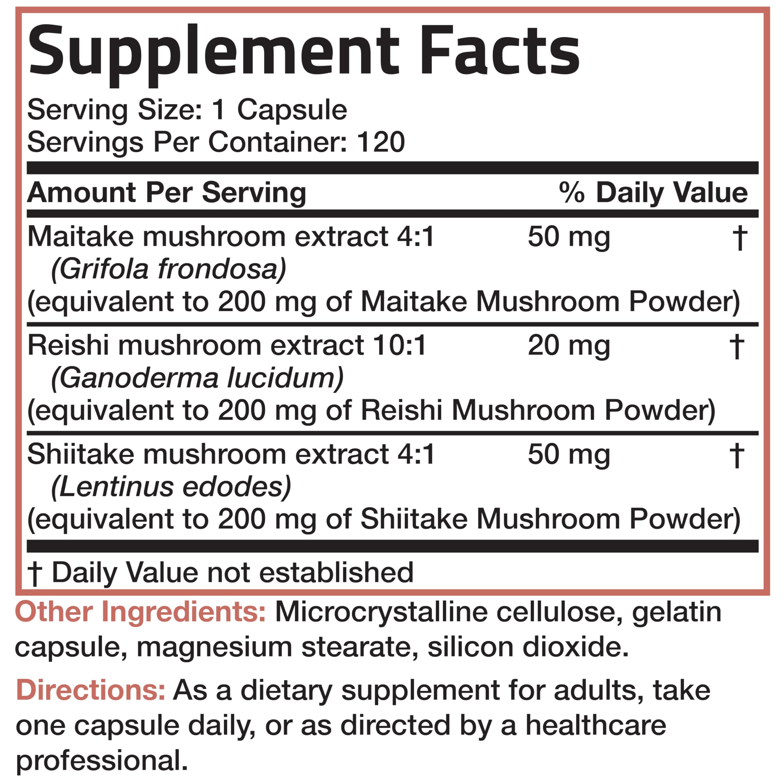 Triple Mushroom Complex - Maitake - Reishi - Shiitake - Powerful Antioxidant and Immune System Booster - Full Spectrum Mushroom Complex - 600 mg Capsules - 120 Count