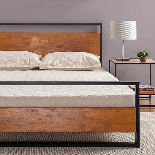 Zinus Suzanne Metal And Wood Platform Bed With Headboard And Footboard Box Spring Optional Wood Slat Support Queen Amazon In Furniture Metal And Wood Queen Bed Frame