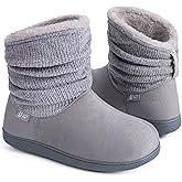 LongBay Women's Warm Chenille Knit Bootie Slippers Memory Foam Comfy Suede Fluffy Faux Fur Boots House Shoes