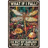 ARTWALLURE “What If I Fall” Dragonfly Tin Sign - Vintage Hippie Metal Wall Art for Bedroom, Home Office, Cafe & Boho Decor 8x12 Inch
