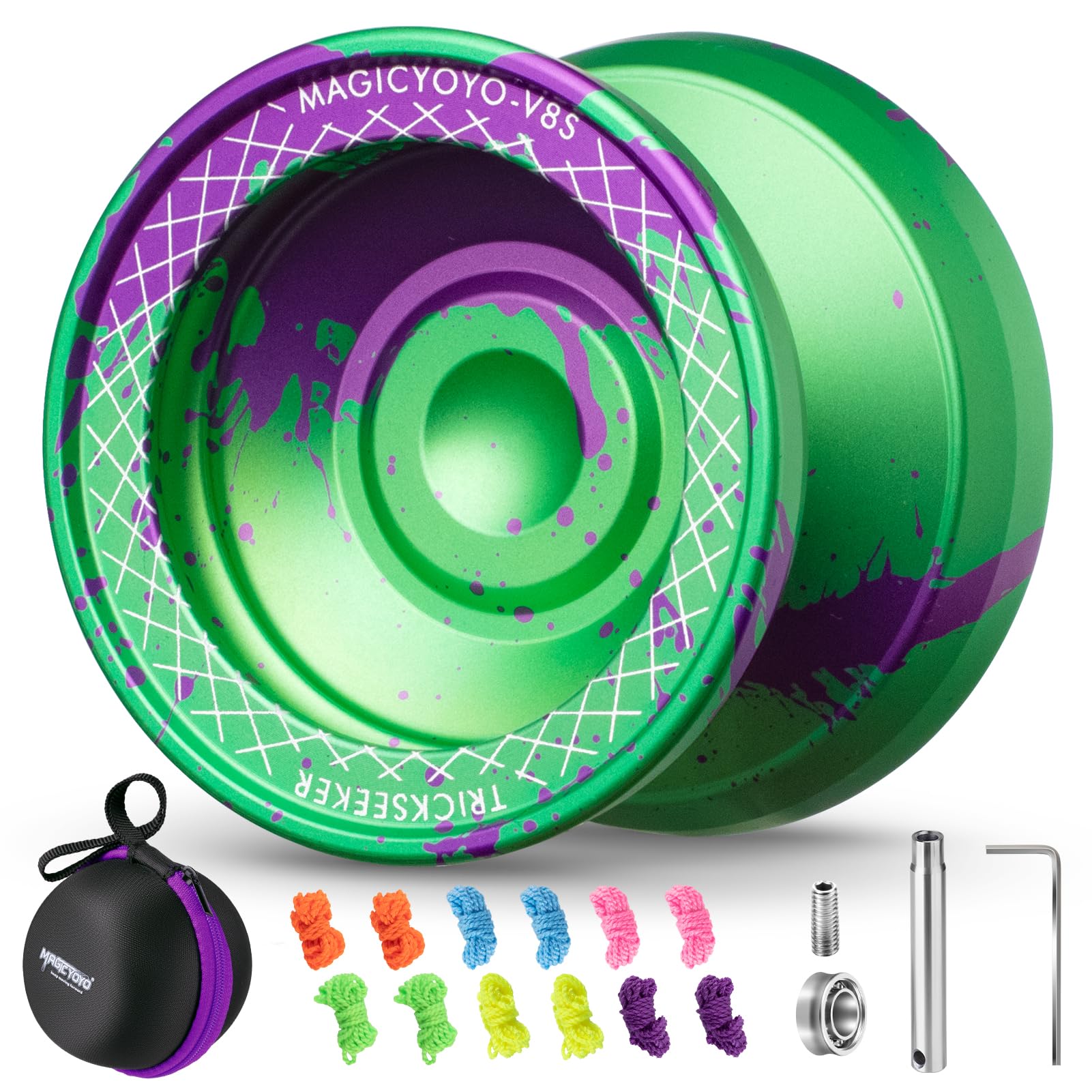 MAGICYOYO Yoyo V8S Professional Finger Spin Yoyo for Beginners and Advanced Players, Responsive Yo Yo for Kids, Durable Aluminum Alloy Unresponsive Tricks Yo-Yo, Includes Accessories
