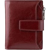 Bveyzi Women's Small Leather RFID Blocking Bifold Zipper Pocket Wallet Ladies Credit Card Slots Purse with id Window
