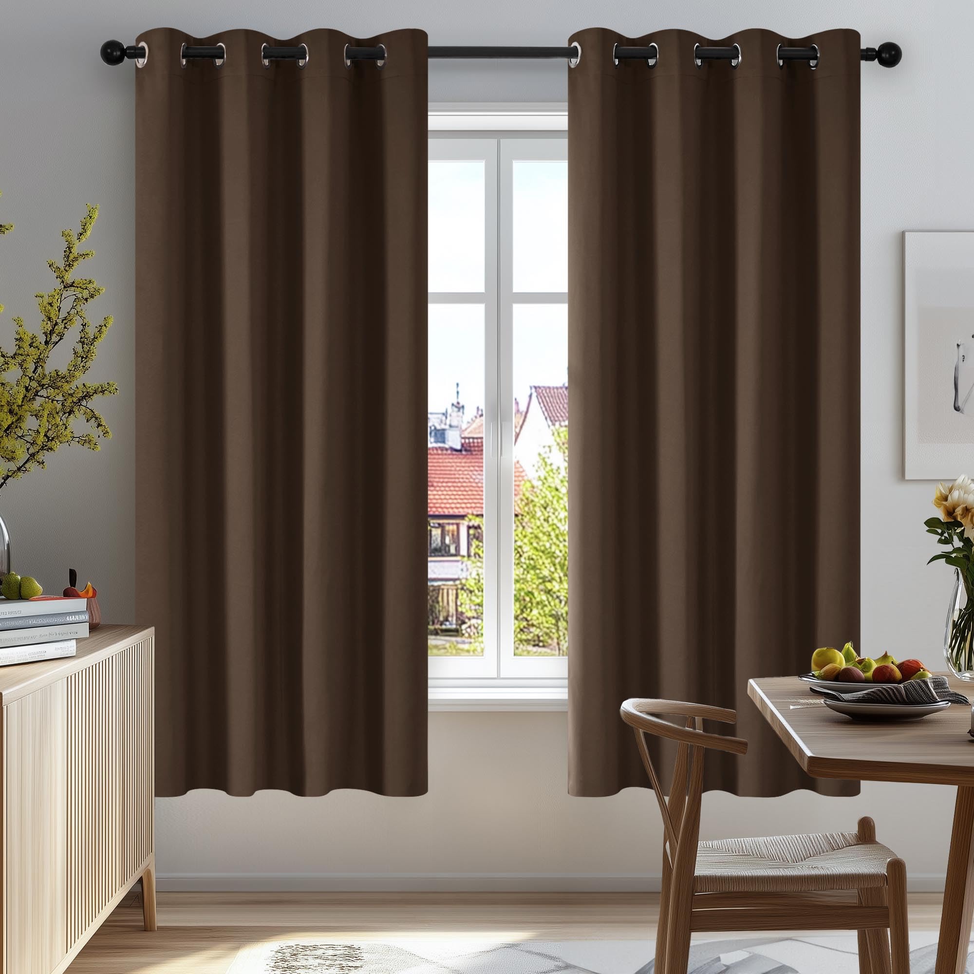 Deconovo Blackout Curtains for Bedroom – Set of 2 52W x 63L Inch Thermal Insulated & Noise Reducing Panels–Home Window Room Darkening Sustainable Grommet Drapes for Living Room and Nursery, Brown Image