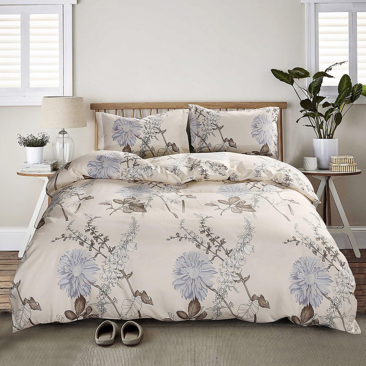 Greenerg 3 Piece Duvet Cover and Pillow Shams Bedding Sets, Hypoallergenic Breathable Soft Microfiber Flower Printed with Hidden Zipper and Tieback (King)