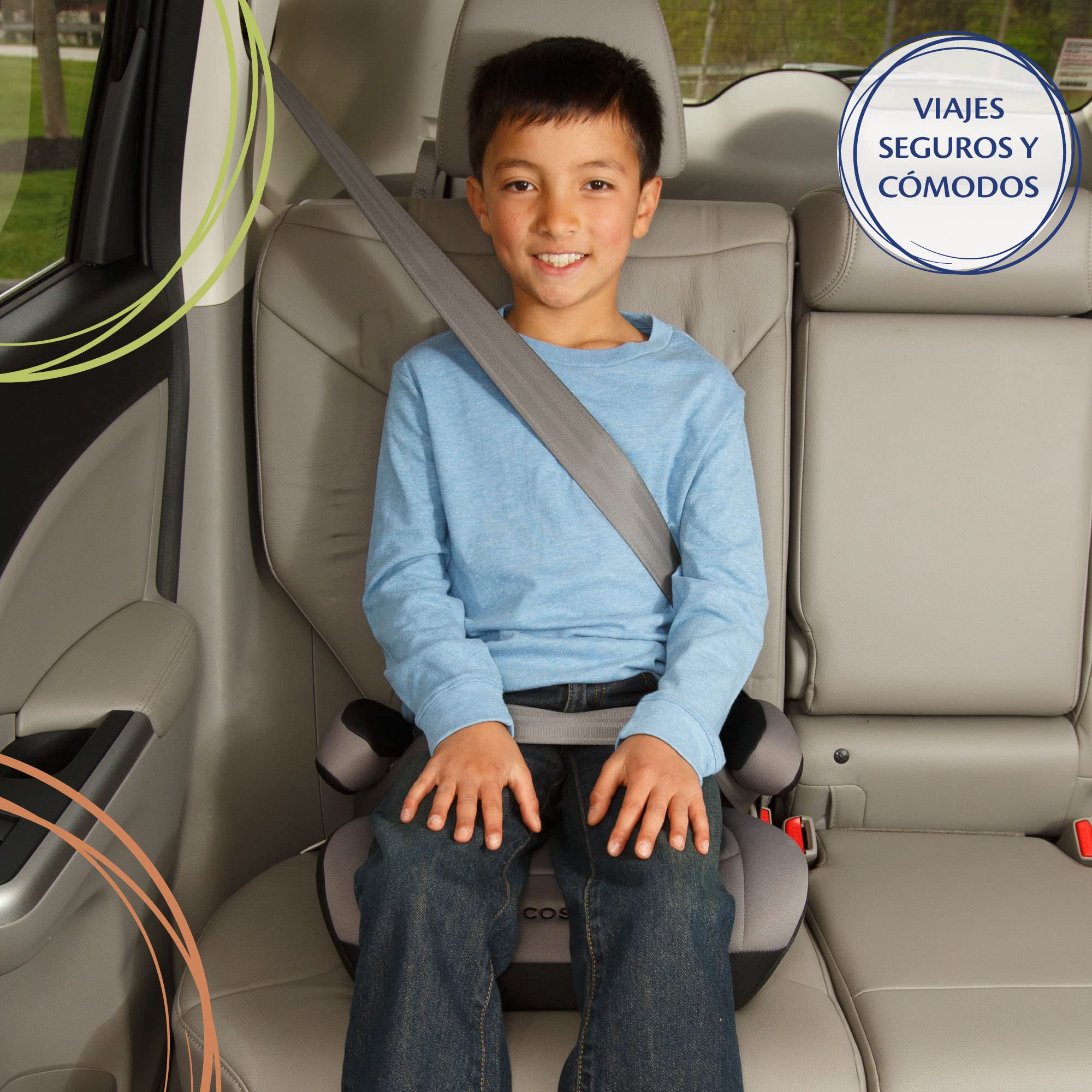 Cosco Topside Backless Booster Car Seat, Lightweight Booster Seats for Cars 40-100 lbs, Backless Booster Seat for Car, Organic Waves