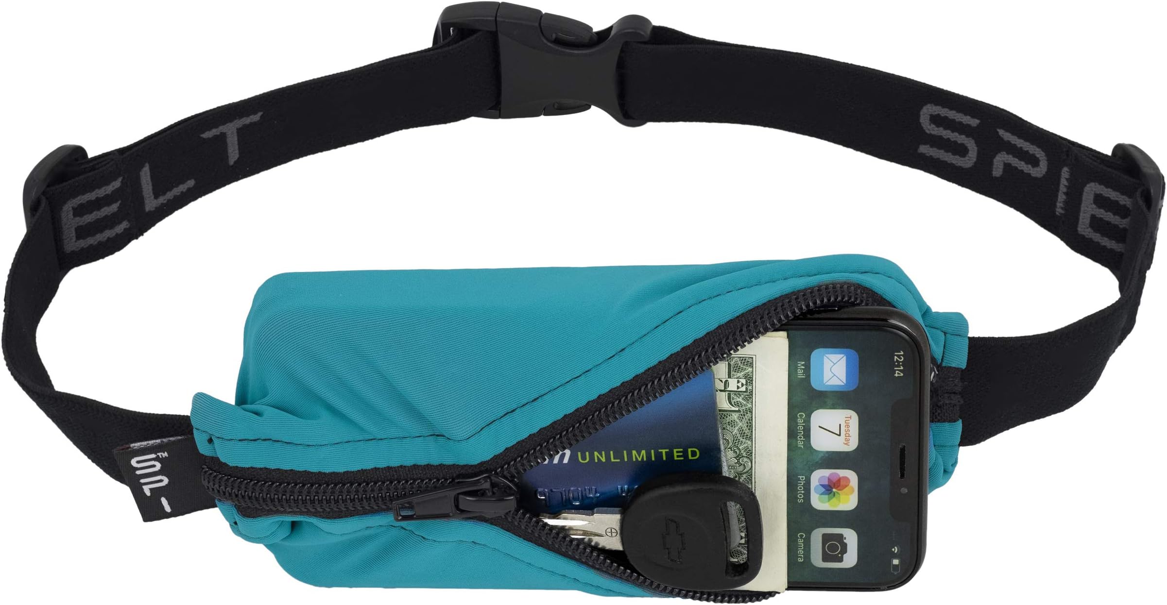 SPIbelt Running Belt Original Pocket, No-Bounce Waist Bag for Runners Athletes Men and Women fits iPhone and Android Phones (Teal with Black Zipper, One Size)