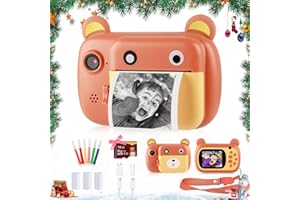 HYPERY Instant Print Camera for Kids - Updgrade Selfie Kids Camera | Dual Lens | 1080P HD | 2.4 Inch | 1000 mAh | 3 Rolls Print Paper Camera for Girls Boys Age 3-12 Birthday/Christmas(Brown)