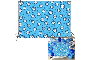 BAIFNEZ 7x5FT Puppy Dog Footprints Blue White Backdrop Pet Dog Cat Paw Print Bone Pattern Background Let's Paw-ty Pet Paw Birthday Party Supplies Banner