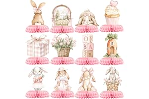 12 Pcs Pink Bunny Baby Shower Decorations for Girl - Some Bunny Is On The Way Baby Shower Decor - Bunny Baby Shower Decor for