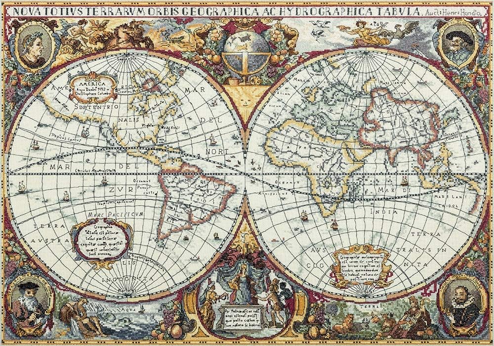 PANNA - Counted Cross Stitch Kit - Map of the World - PZ-1842-27 Count - Linda - 18.31 x 25.98 inch - DIY kit