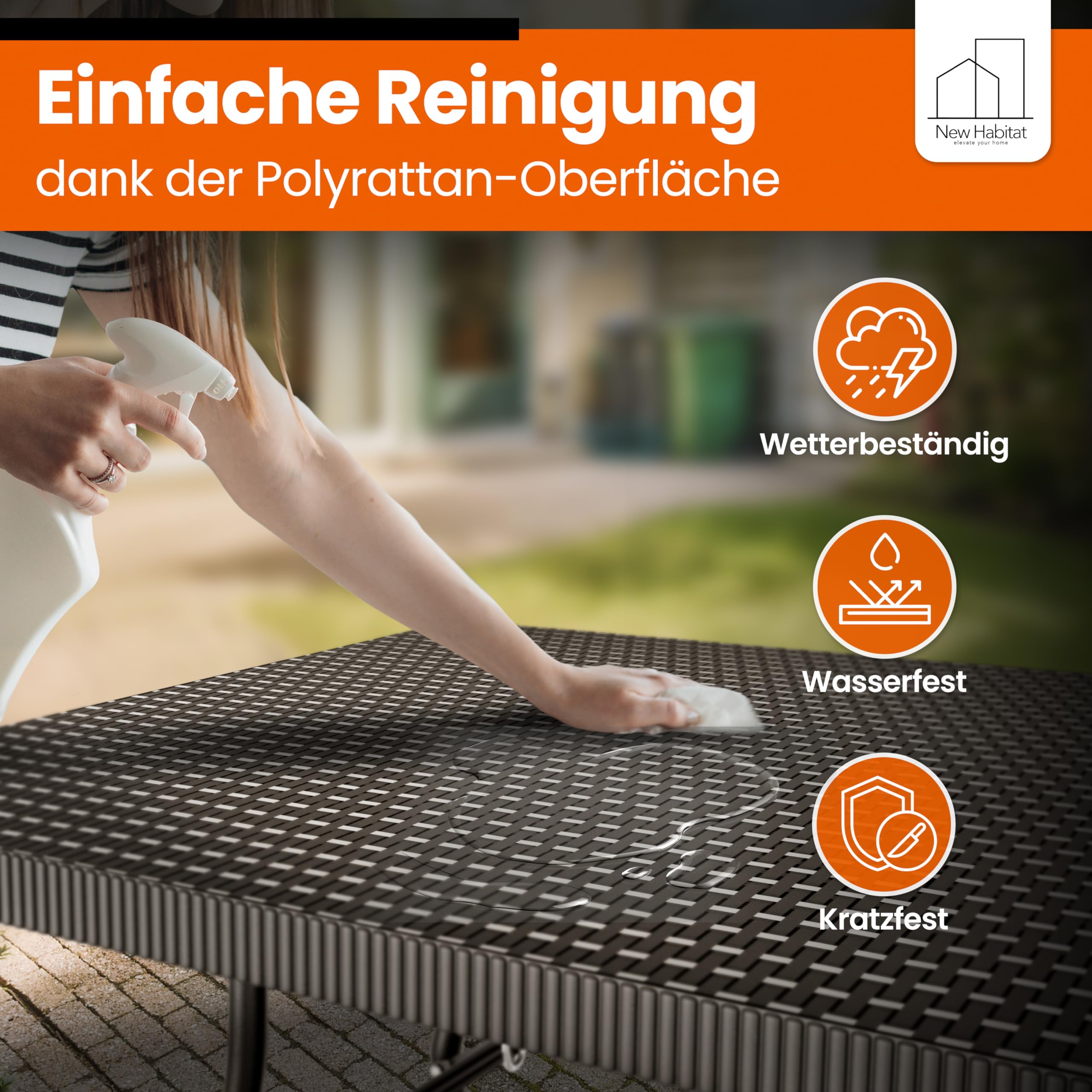 NewHabitat Kunststoff Bierzeltgarnitur Klappbar I 3er Set, Tisch + 2 x Bank mit Tragegriffe, Biertischgarnitur, Festzeltgarnitur, Bierbank klappbar, HxBxT: 75x180x75 cm (Schwarz) 4