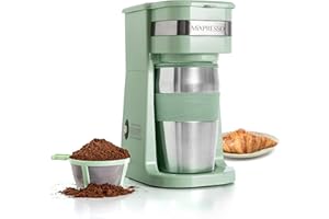 Mixpresso Green Personal Single Serve Coffee Maker with 14oz Travel Mug, Drip Small Coffee Maker with Auto Shut Off, Reusable Filter, Works with Ground Coffee Only – Not for K-Cup Pods