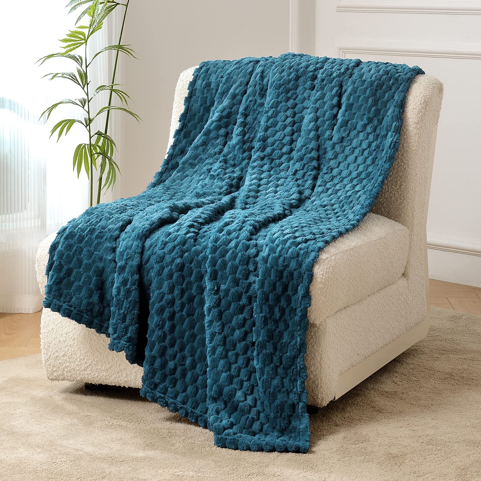 FY FIBER HOUSE Fleece Blanket Queen Size for Bed 300GSM Super Soft Plush Fuzzy Blankets and Throws for Sofa Couch Office, 90x90 Inches, Storm Blue — image 1