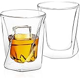 JoyJolt Lacey Whiskey Double Wall Glasses, Set of 2 Insulated Whiskey Glass, 10-Ounces.