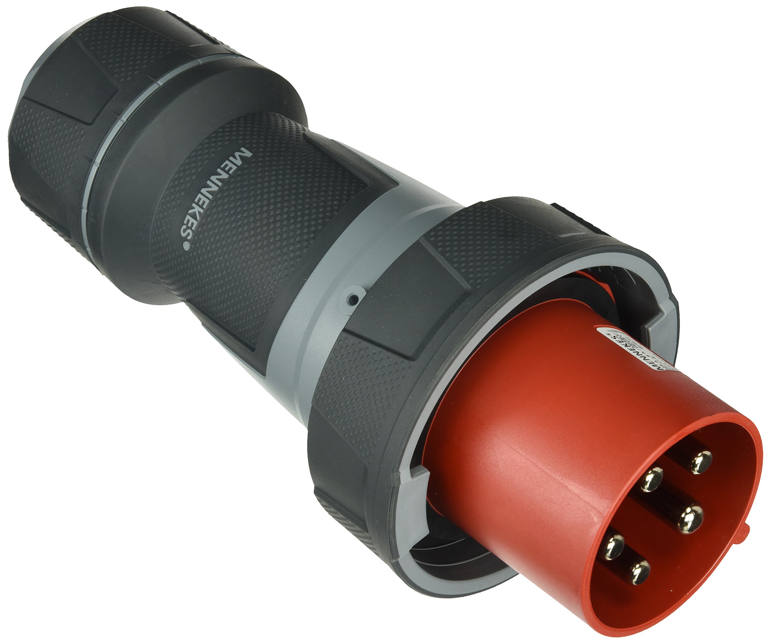 MENNEKES 13225 Power TOP Xtra Plug with Rubberized Area, IP 67 Protection, 6 hours Earth Position, 5 Pole, 125 A Current, 400V, Red