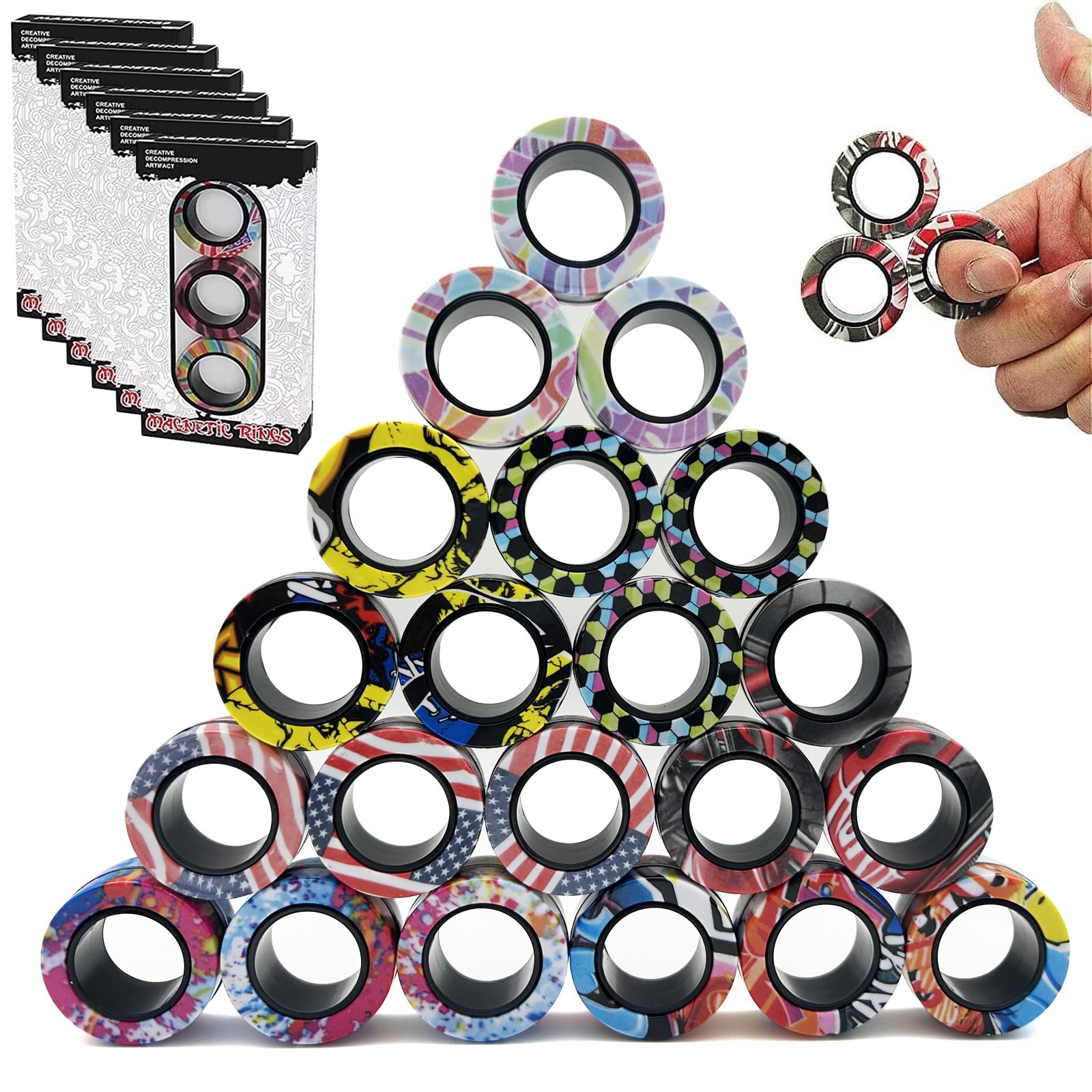 24Pcs Magnetic Rings Fidget Toys Spinner Set Easter Basket Stuffers for Kids Party Favors,Finger Magnet Rings Endless Hours of Fun ADHD Stress Relief Fidget Spinners for Birthday Adults