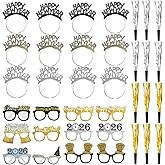 39 Pieces New Years Eve Party Supplies 2026,Happy New Year Headband Tiara, New Year Glasses 2026