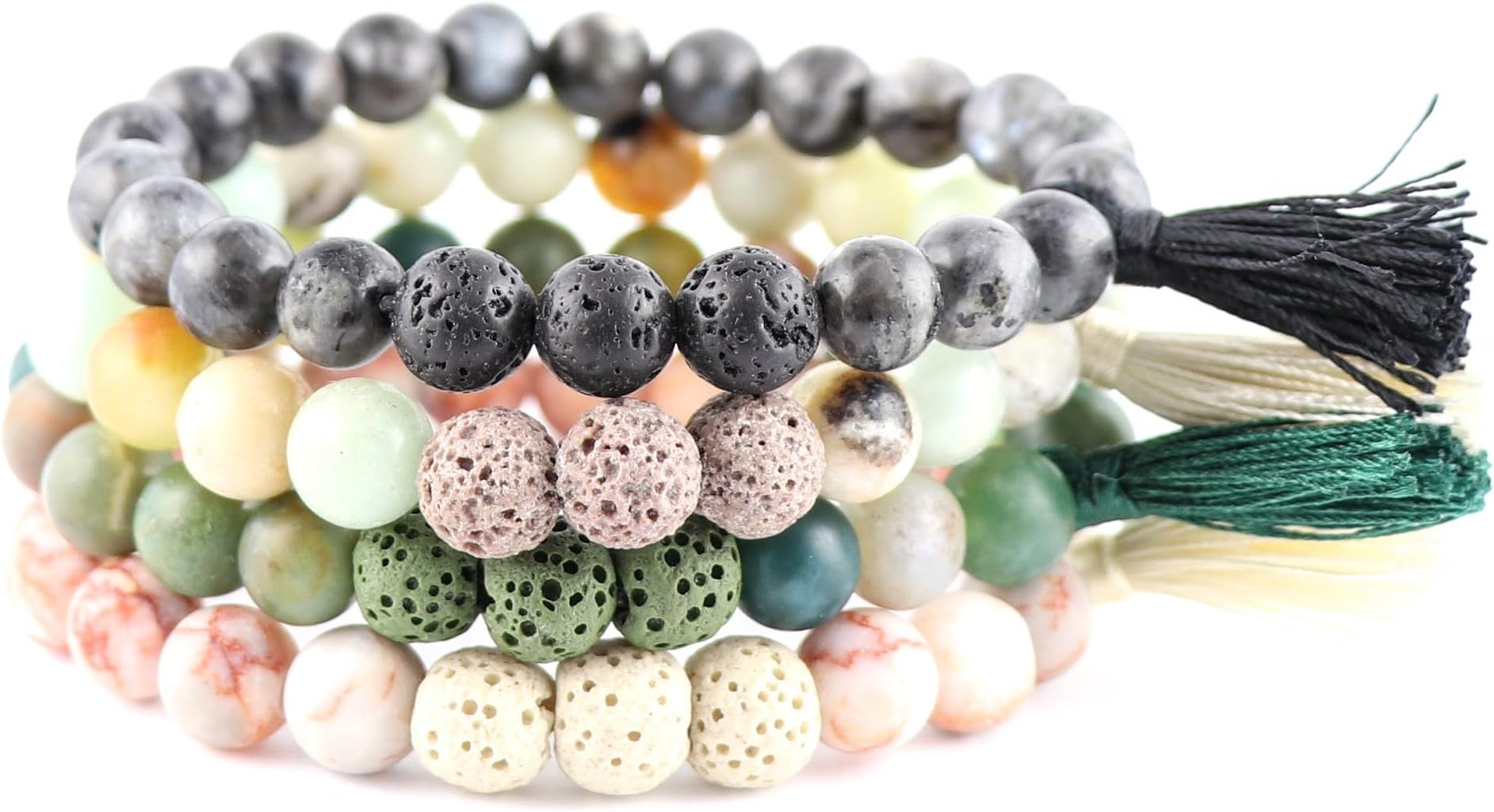 | New Natural Lava Rock Stone Essential Oil Diffuser Tassel Bracelets for Aromatherapy | FIRST AID rescue aroma bracelet kit | Distance Friendship Mala Tibetan String Prayer Beads | 20 OPTIONS | Gift Box Included | For Man Women Couples