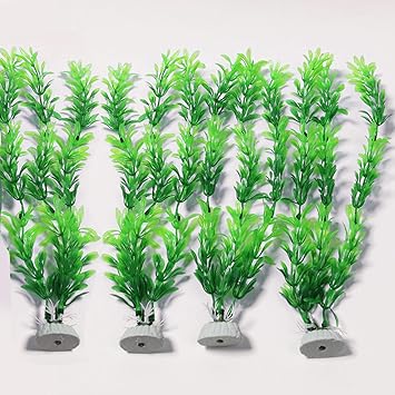 Slson 4 Pack Aquarium Decorations Plants Green Artificial Plastic