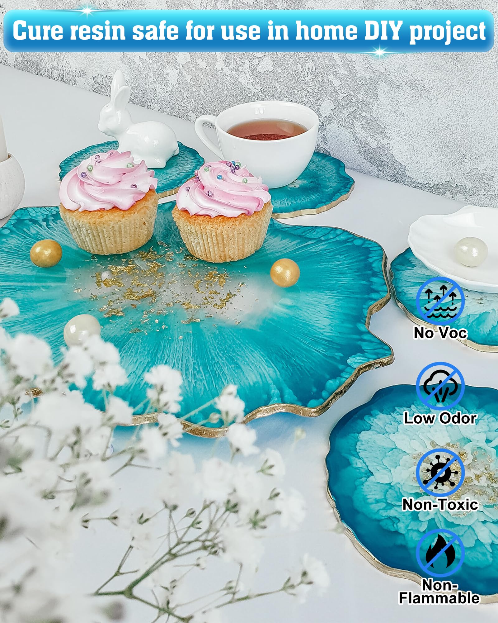 Shabebe Epoxy Resin 2 Gallon Kit, Upgraded Crystal Clear Resin Epoxy Food Safe with Pump, Self Leveling & Bubble Free High-Glossy with Anti-Yellowing for Coating, Casting, Jewelry Making, DIY Craft