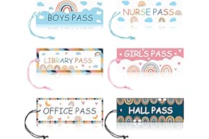 ArianQicult 6Pcs Boho Rainbow Hall Pass Fresh Classroom Magnetic Passes Reusable Waterproof Pass Card Set Nurse Pass Restroom Pass Library Pass Office Pass Teachers Classroom Supplies for School
