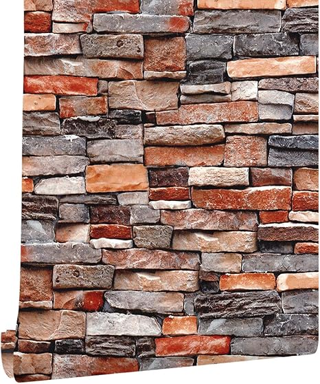 Amazon Haokhome レンガ タイル れんが 煉瓦 3d 石の壁紙 レッドマルチ グレ 赤い石 はがせる 簡単 おしゃれ 家の壁紙 装飾 0 53mx10m 壁紙