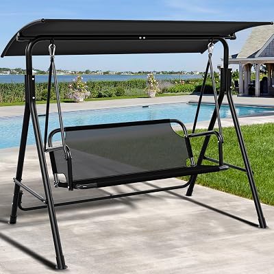 YITAHOME 3 Seater Canopy Swing Chair, 200KG Capacity, Black