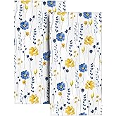 Watercolor Floral Decorative Bathroom Hand Towels Set of 2, Absorbent Royal Blue Yellow Flower Bath Hand Towels for Bathroom,Housewarming Gifts for New Home Women