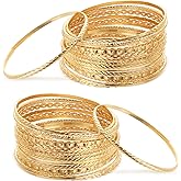 Loetere 50 Pcs Gold Bangle Bracelets Set for Women Diameter 2.6 Inches/ 6.7 cm Boho Stackable Textured Bracelets Indian Chunky Multi Layer Bangles Gold Jewelry for Women Wedding Gift