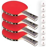 JOOLA Helio 4-Player Table Tennis Set - 4 Premium Ping Pong Paddle Rackets, 8 High-Performance White 3-Star Table Tennis Balls, Beginner Friendly Starter Kit for Maximum Control, 12 Piece Set